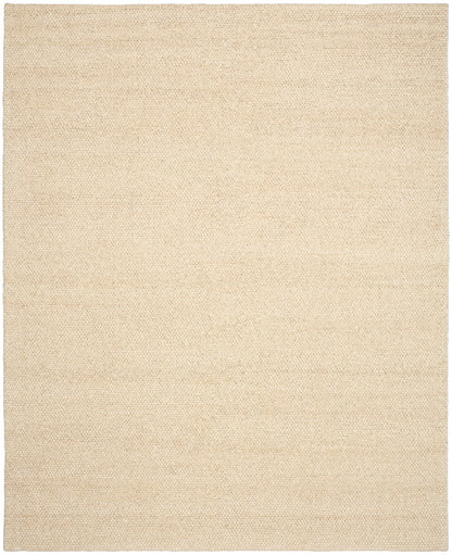 Beige area rug with a subtle pattern on a white background
