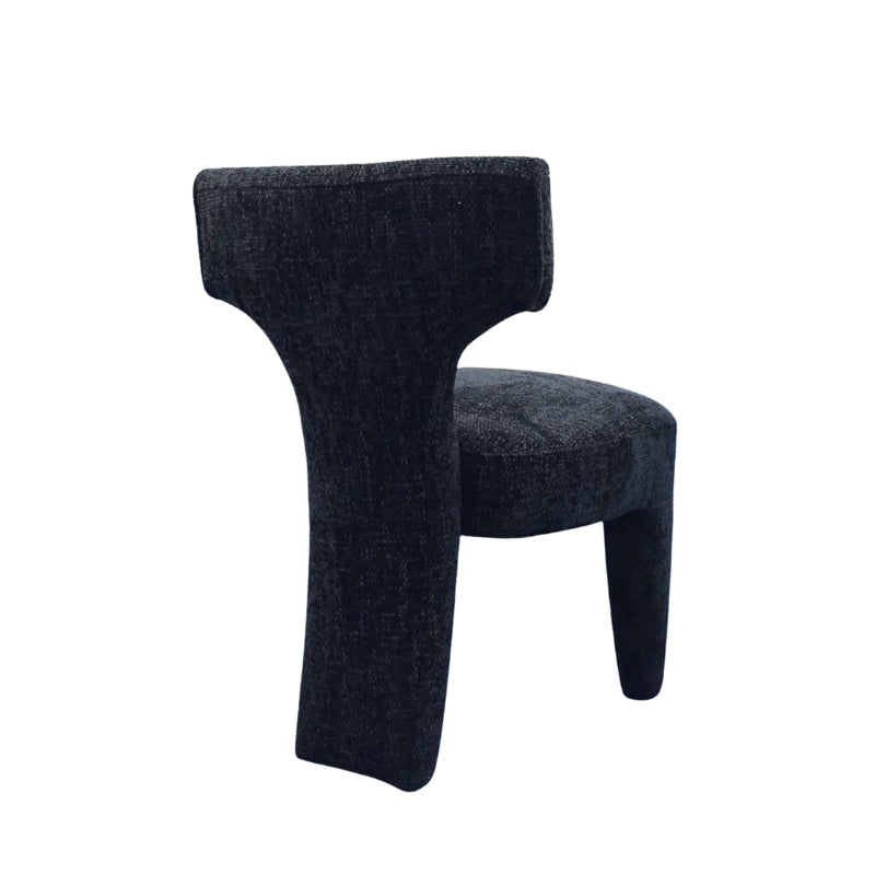 Oti Fallon Black Chenille Tweed Three-Legged Dining Chair