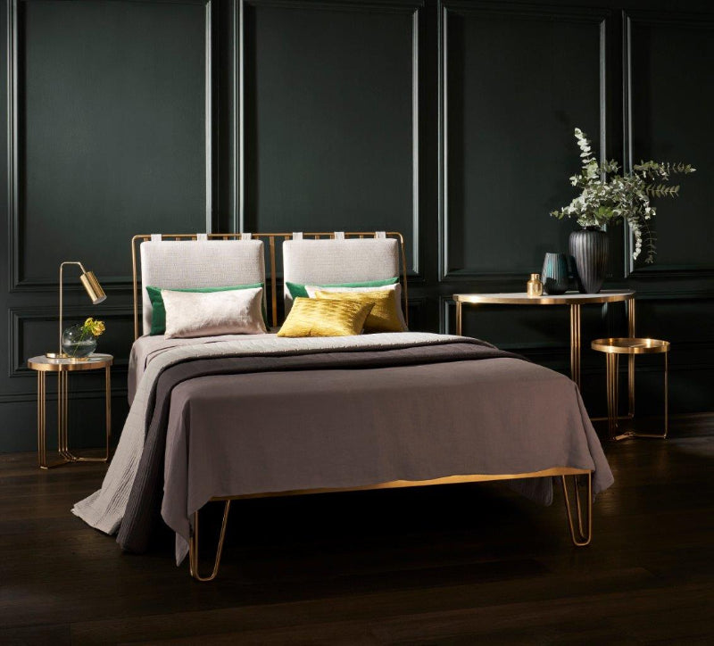 Gillmore Finn Natural Upholstered & Brass Frame Double Bed