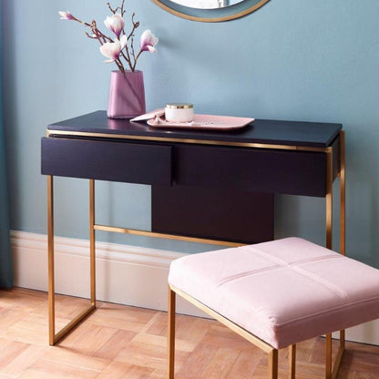 Gillmore Federico Black Stained Oak Top With Brass Frame Dressing Table