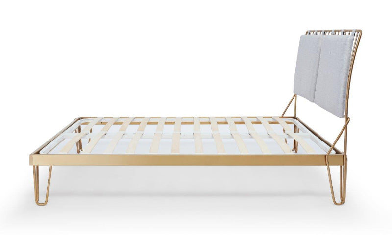 Gillmore Finn Natural Upholstered & Brass Frame Double Bed