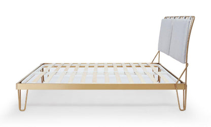 Gillmore Finn Natural Upholstered & Brass Frame Double Bed