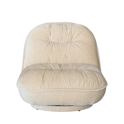 A cream-colored upholstered swivel chair with a high, rounded backrest and a thick, cushioned seat, shown against a plain white background.