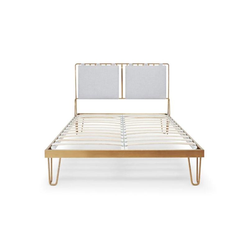 Gillmore Finn Natural Upholstered & Brass Frame Double Bed