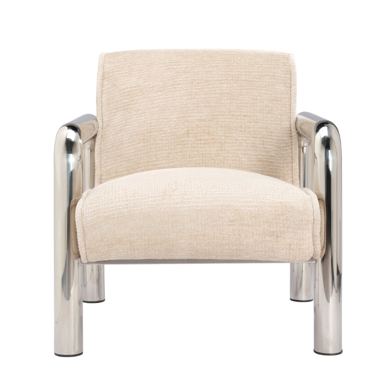 Beige armchair with chrome frame on a white background
