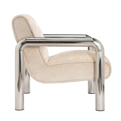 Beige armchair with chrome frame on a white background