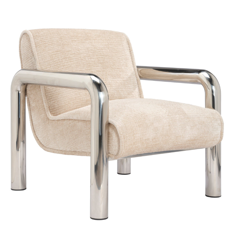 Beige armchair with chrome frame on a white background