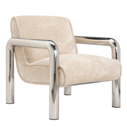Beige armchair with chrome frame on a white background