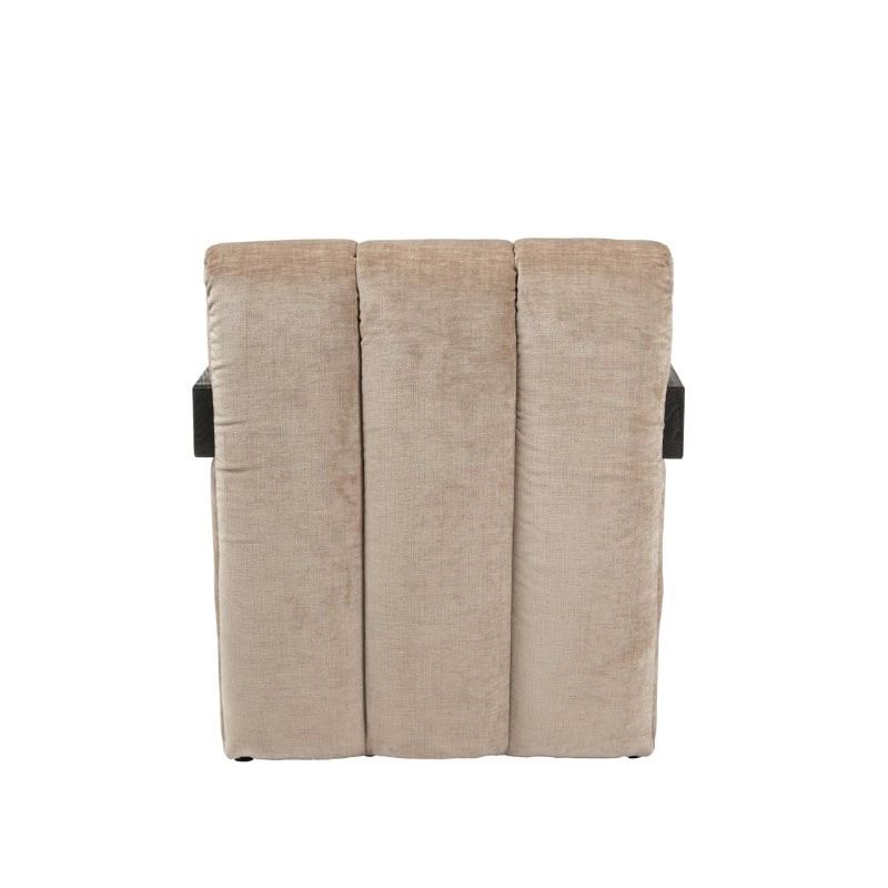 A three-seater upholstered armchair with a textured beige fabric and black armrests, shown from a front-facing perspective on a solid white background.