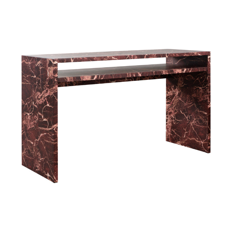 Marble-patterned console table on a white background