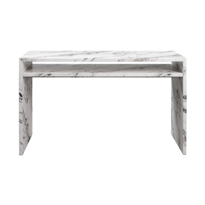 Marble-patterned console table on a white background