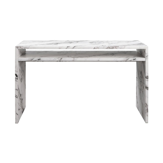 Marble-patterned console table on a white background
