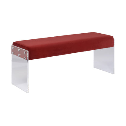 Red bench with silver metal legs on a white background