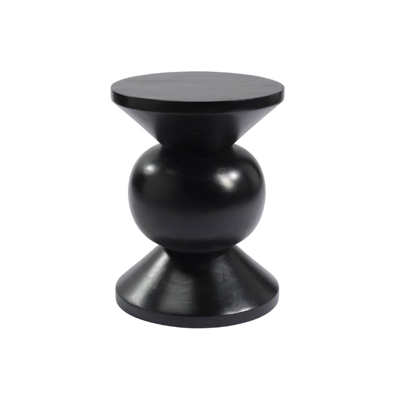 Black side table with a minimalist design on a white background