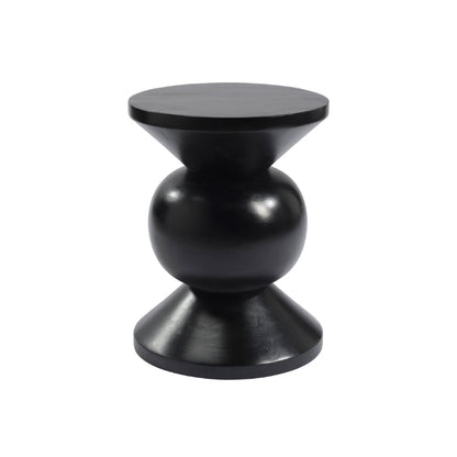 Black side table with a minimalist design on a white background