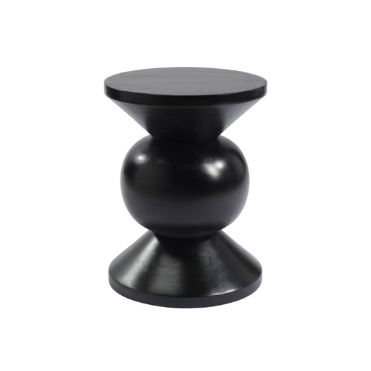 Black side table with a minimalist design on a white background