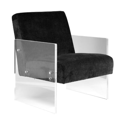 Oti Ikos Black Chenille Accent Chair with Clear Acrylic Frame