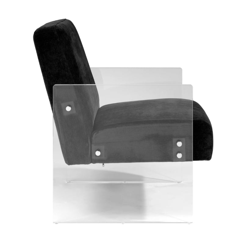 Black armchair with a transparent frame on white background