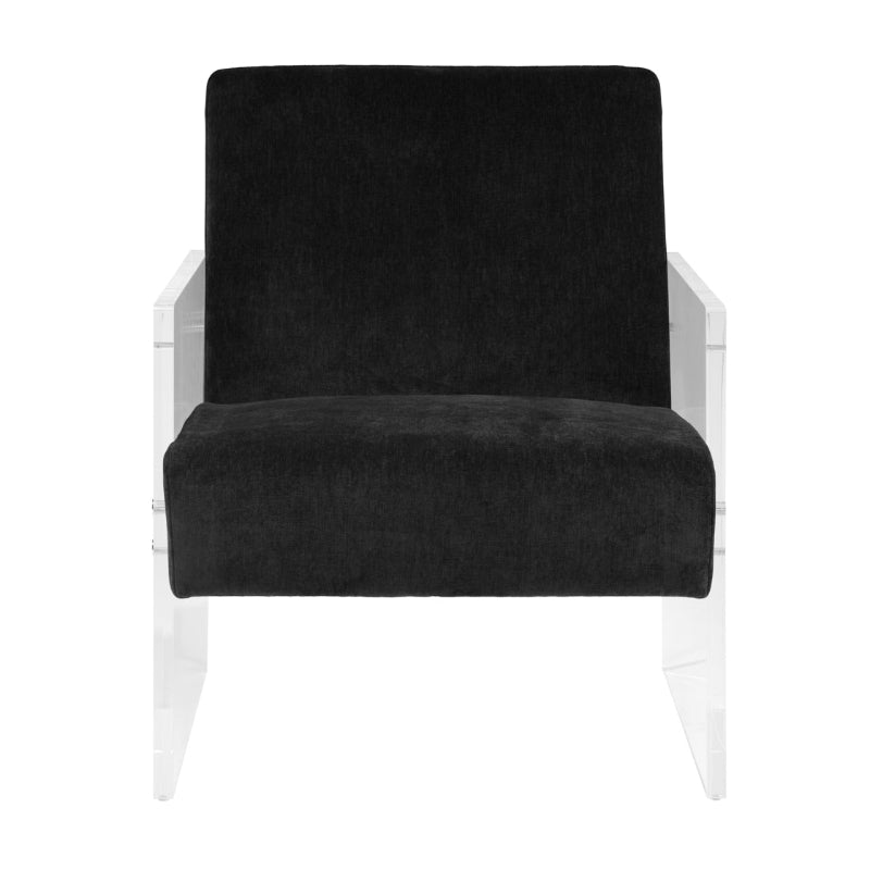 Black upholstered chair with white frame on a white background