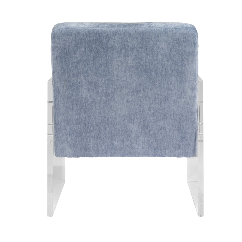 Chair with blue cushioned backrest on a white background