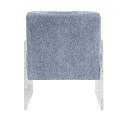Chair with blue cushioned backrest on a white background