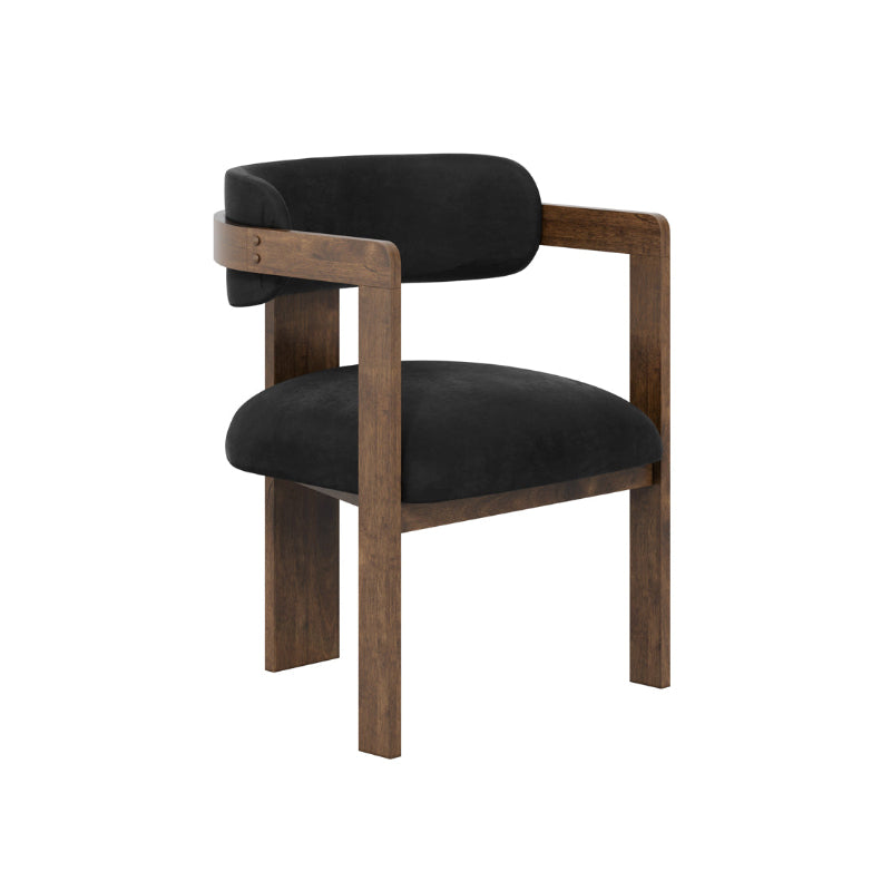 Chair with black cushioned seat and backrest on a white background