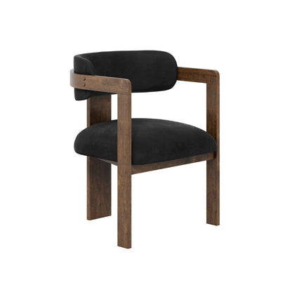 Chair with black cushioned seat and backrest on a white background