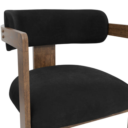 Chair with black cushioned seat and backrest on a white background