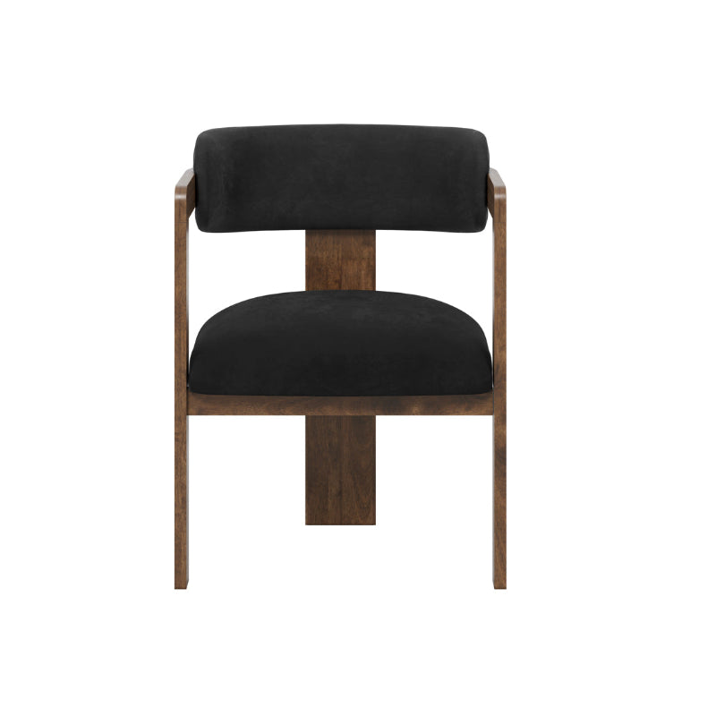 Chair with black cushioned seat and backrest on a white background
