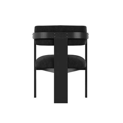 Black chair with a minimalist design on a white background