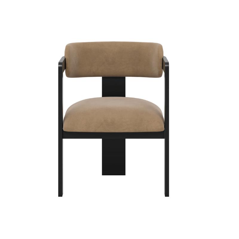 Chair with brown cushioned seat and backrest on a white background