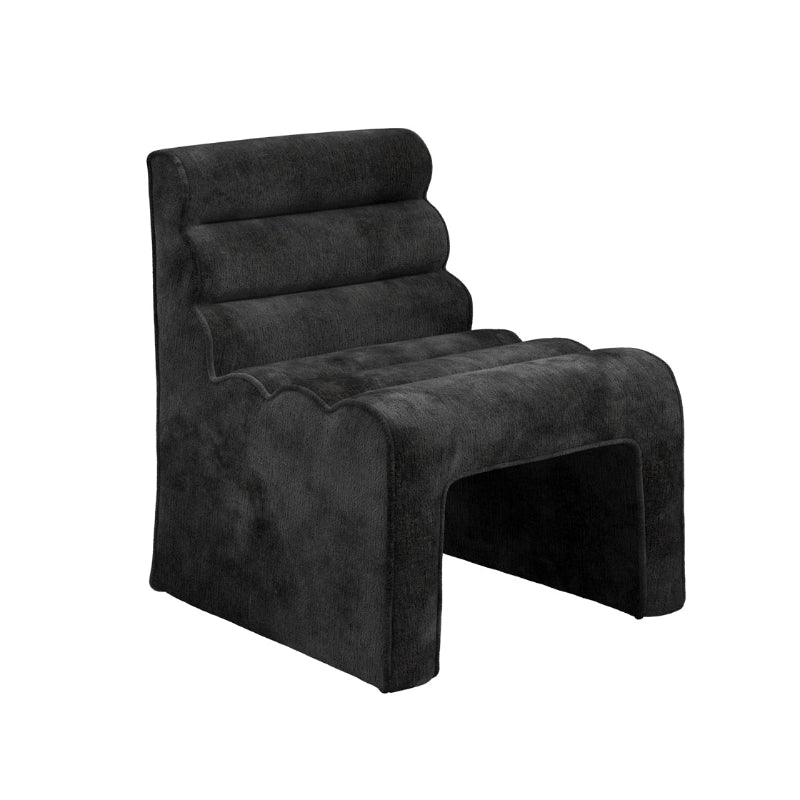 Black upholstered chair with a footrest on a white background
