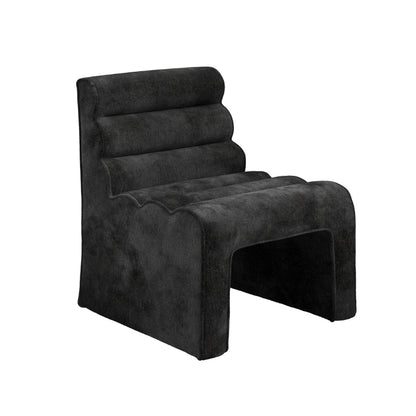 Black upholstered chair with a footrest on a white background
