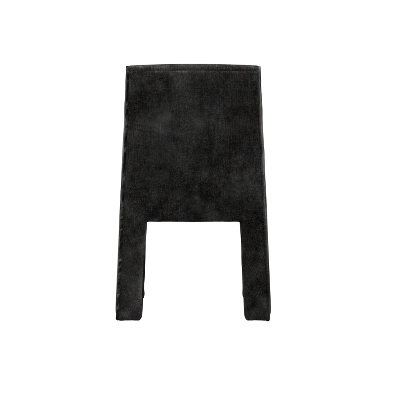 A black velvet or velour upholstered chair backrest shown from the front against a plain white background.