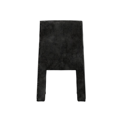 A black velvet or velour upholstered chair backrest shown from the front against a plain white background.