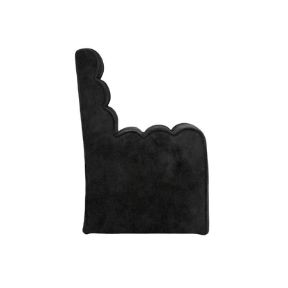 Black foam finger with wavy edge on a white background