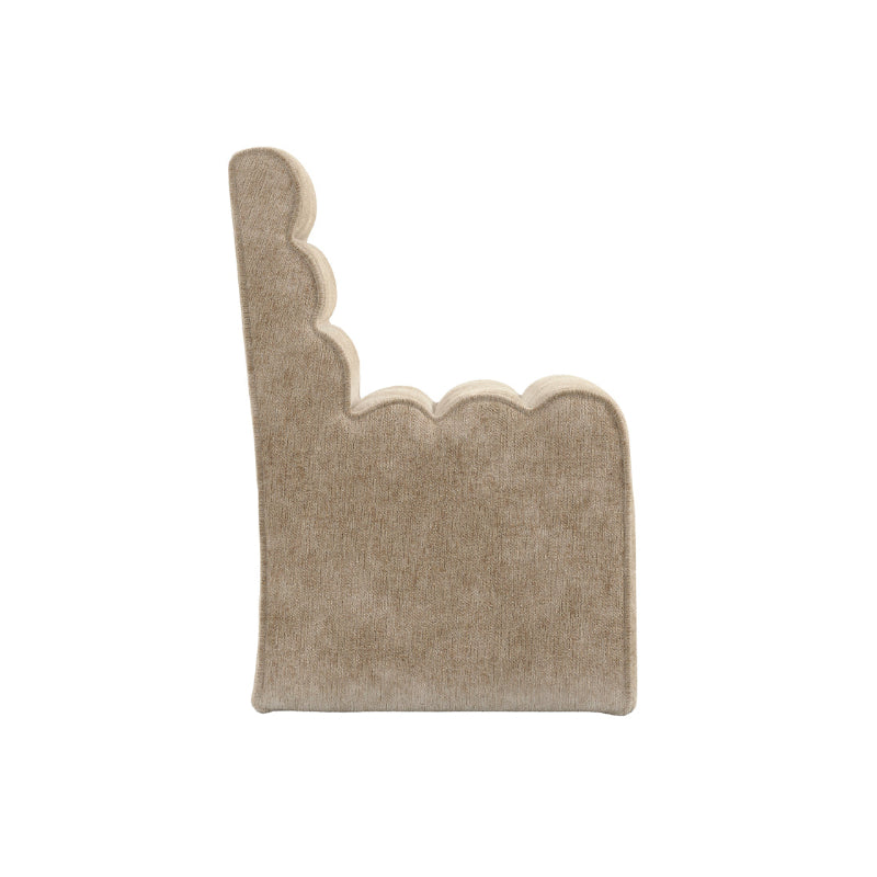 Beige bath mat with scalloped edge on a white background