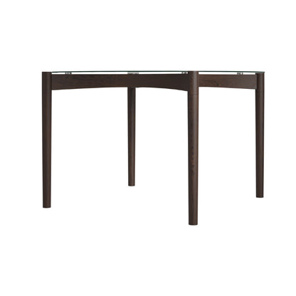 Dark brown wooden dining table on a white background