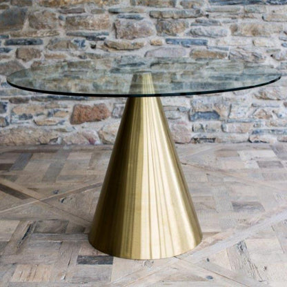Gillmore Oscar Large Clear Glass Top & Brass Base Round Dining Table