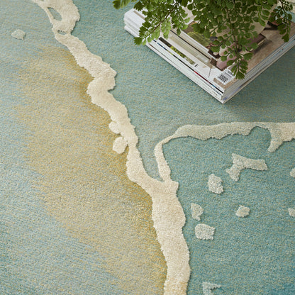 Textured rug with a natural pattern on a green background