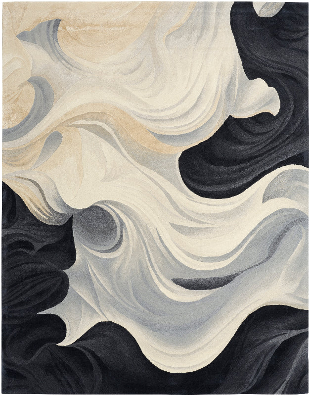 Nourison Prismatic Midnight Flow Rug- Ivory & Black