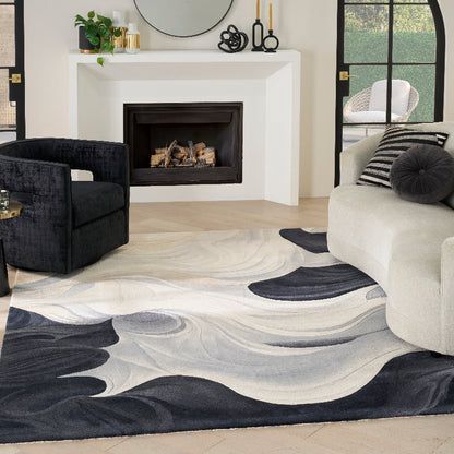 Nourison Prismatic Midnight Flow Rug- Ivory & Black