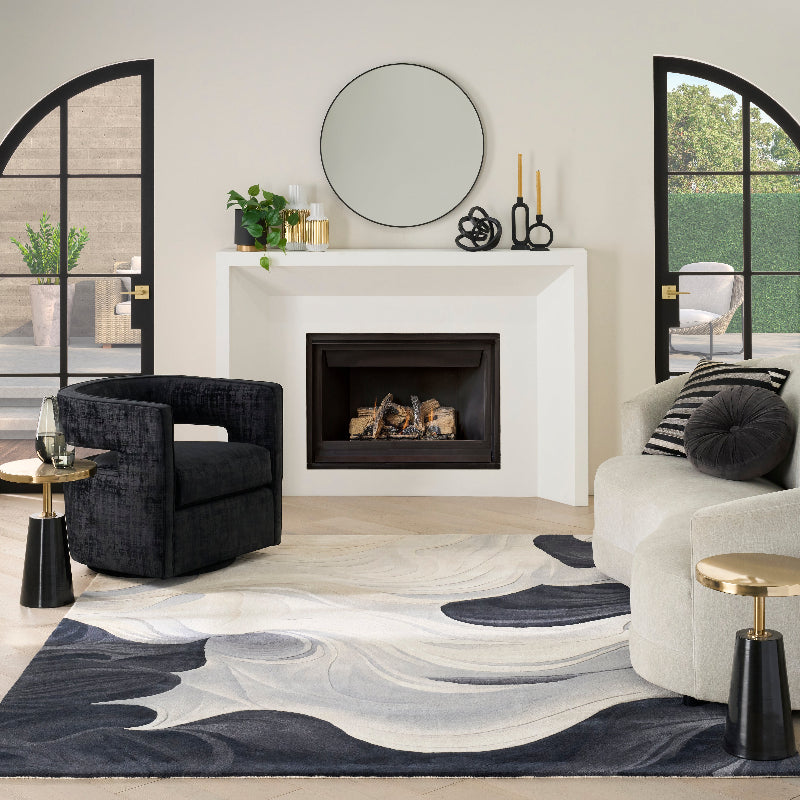 Nourison Prismatic Midnight Flow Rug- Ivory & Black