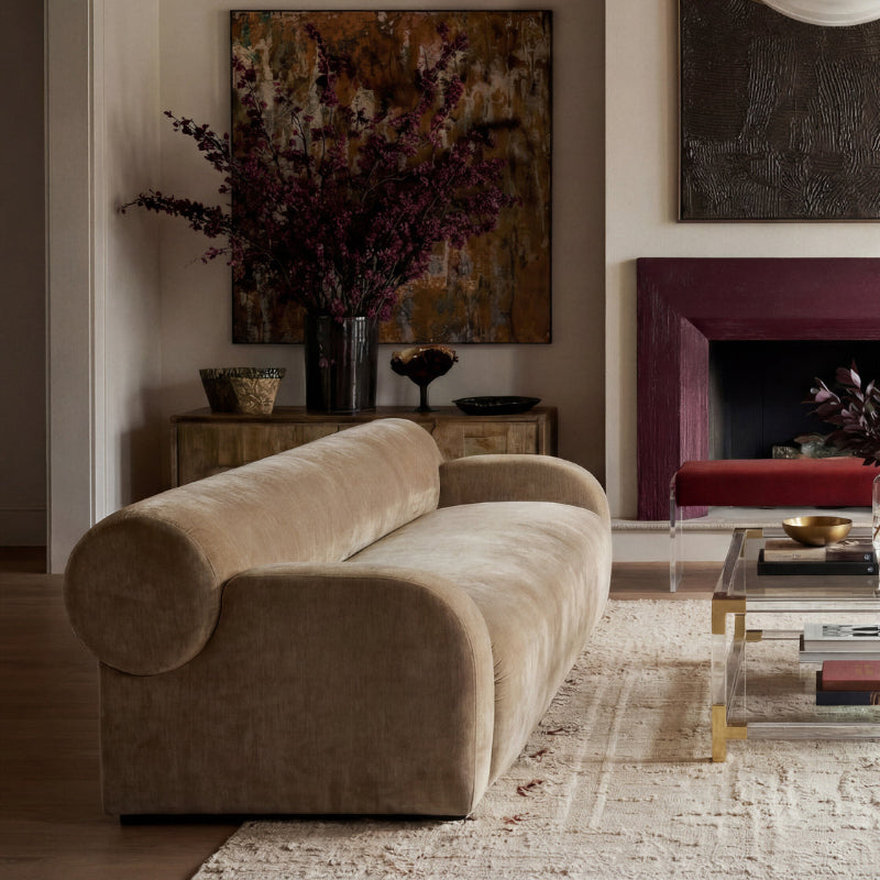 Oti Rivolli Sandy Velvet Chenille 3 Seater Sofa
