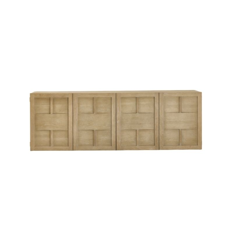 Wooden cabinet with a geometric pattern on a white background