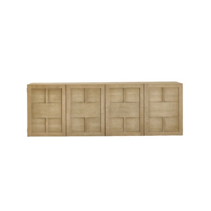 Wooden cabinet with a geometric pattern on a white background