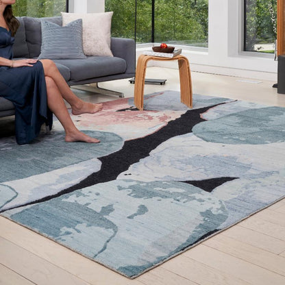 Nourison Silk Shadows Contemporary Rug - Blue Pink