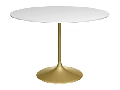 Gillmore Swan Large Gloss White Top, Brass Column & Base Large Round Dining Table