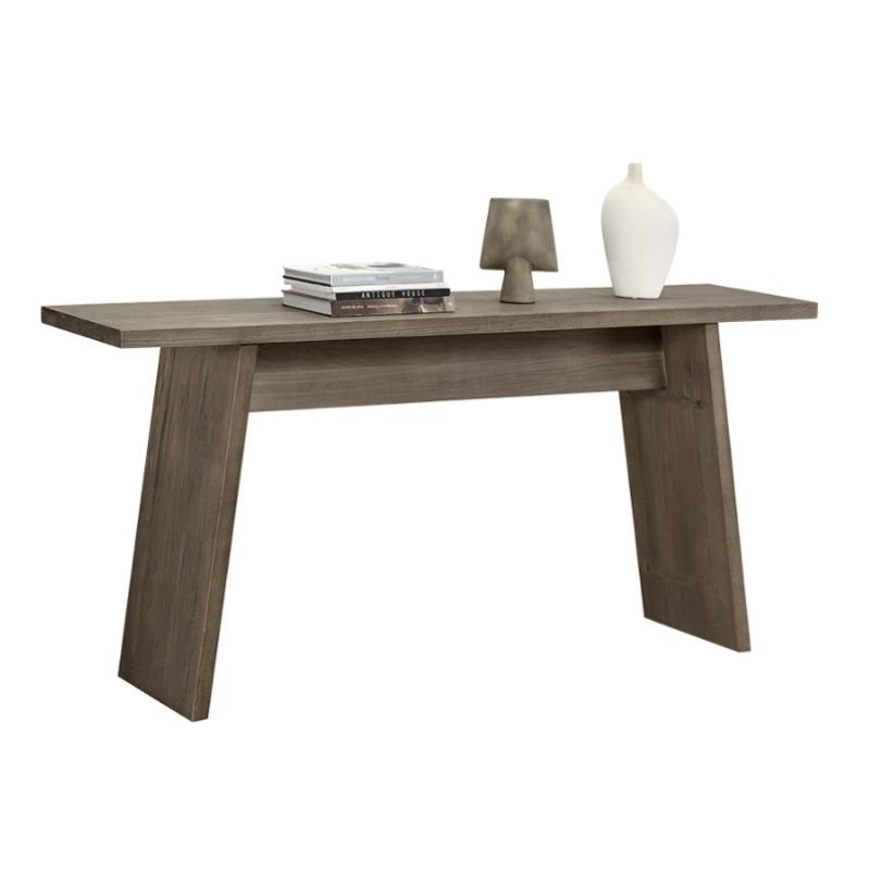 Wooden desk with decorative items on a white background