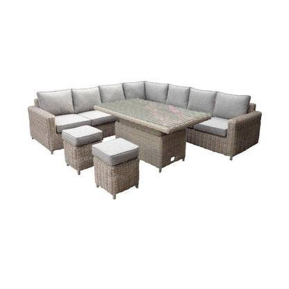 Hill Interiors Amalfi Outdoor Large Corner Set With Riser Table + 2 Stools
